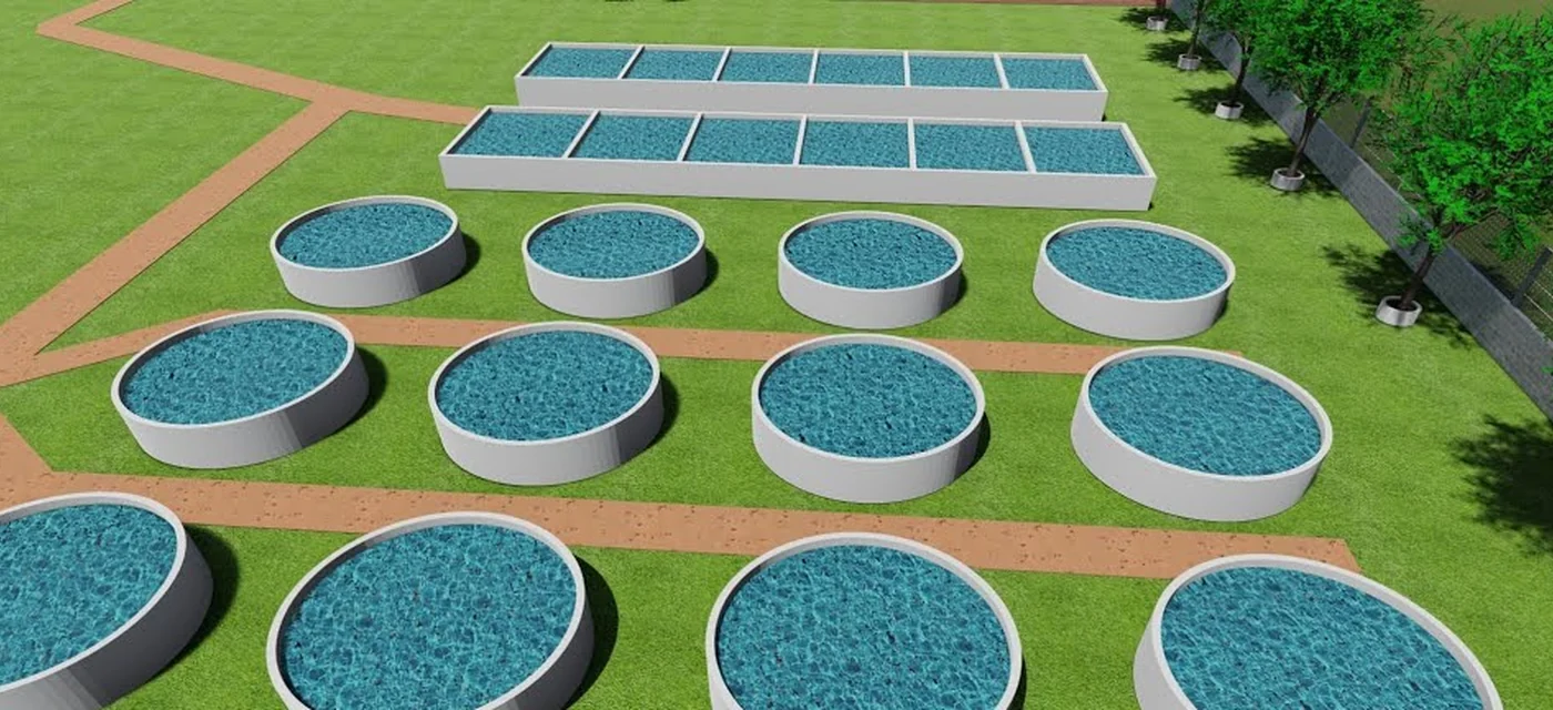 Vue aérienne d'une ferme intégrée en image de synthèse